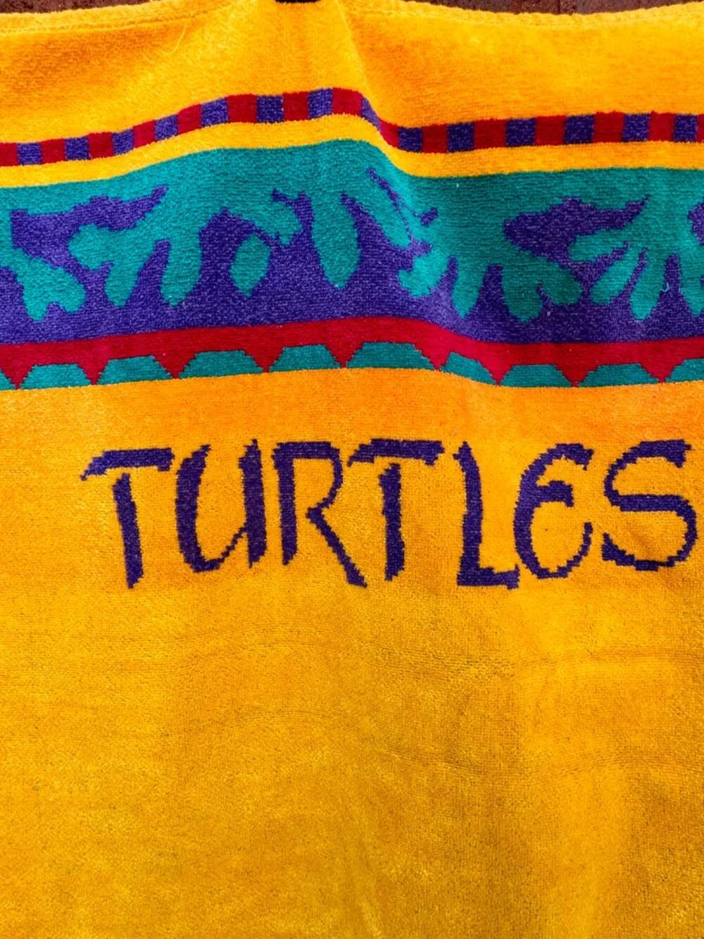 Vtg Banana Club Beach Towel Turtles Brazil Cotton 80s 90s Yellow Turquoise 31x56